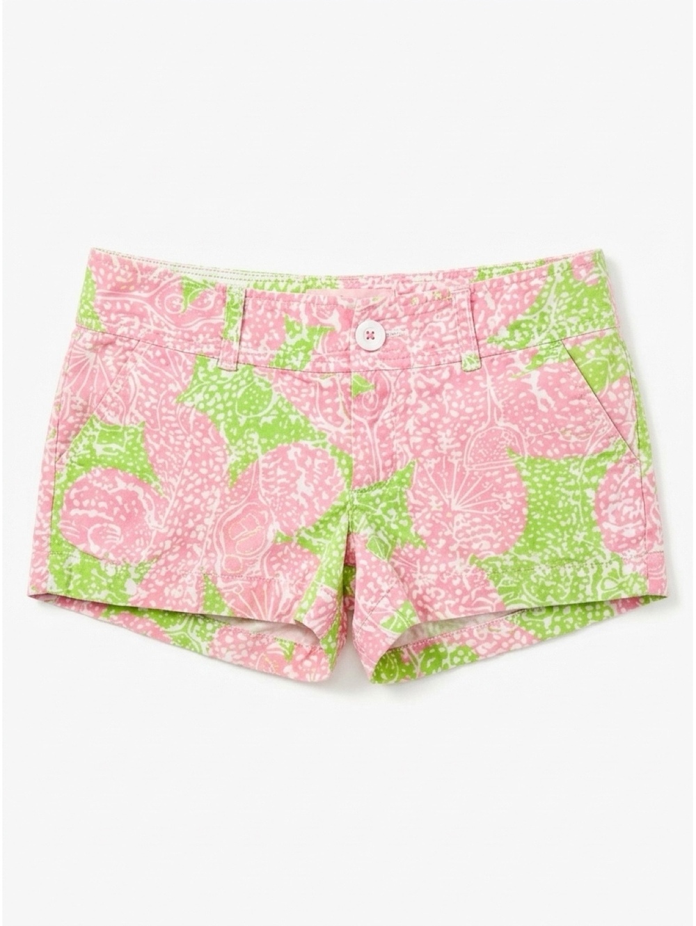 Lilly Pulitzer Women's Size 00 Pink and Green Floral Print Cotton Shorts